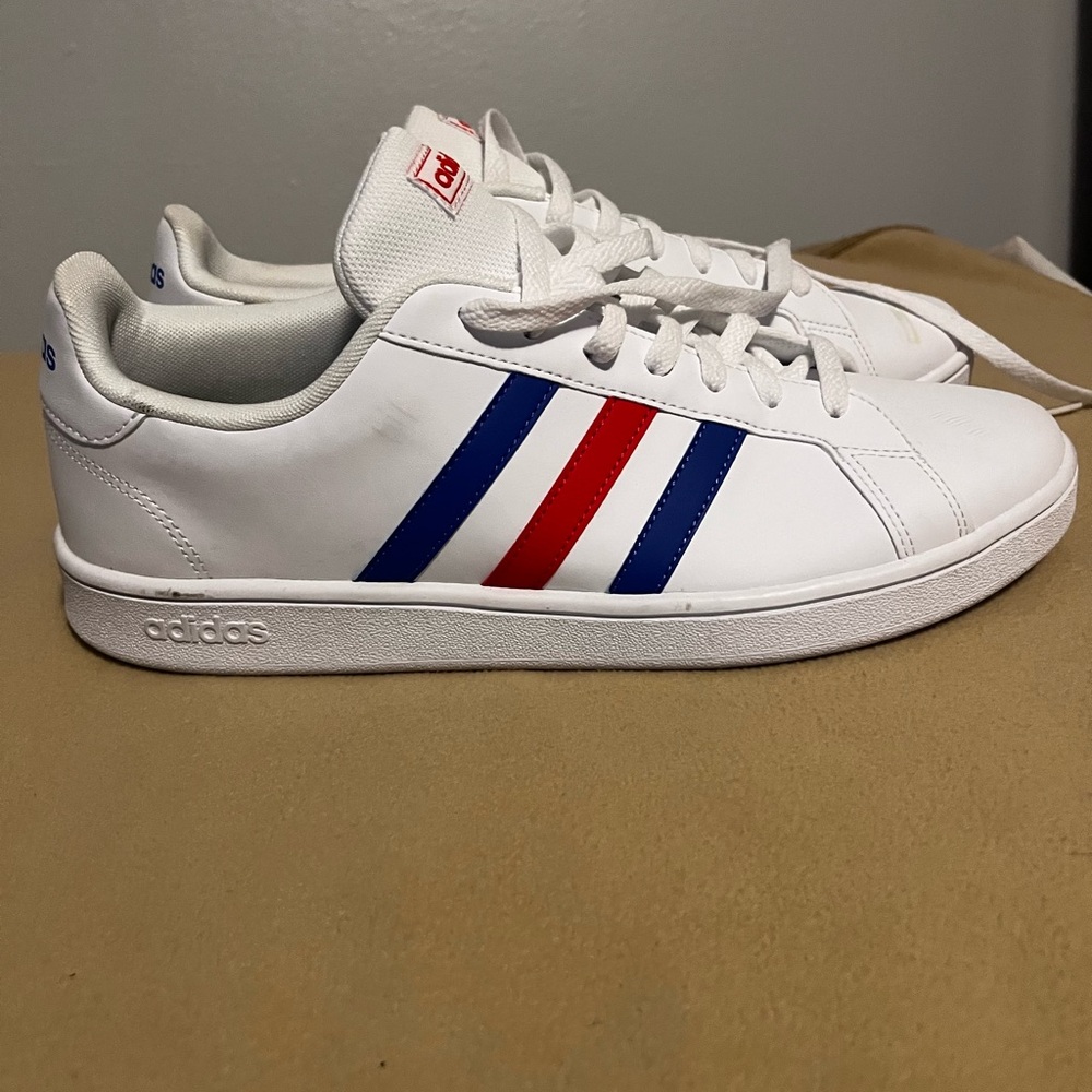 Adidas Men White Sneakers with Red and Blue Accents